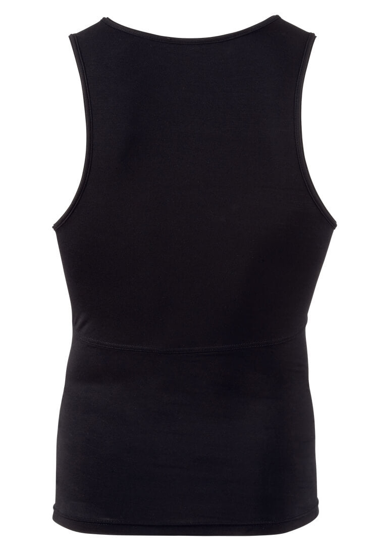 Rückansicht der stabilisierenden Rückenpartie des schwarzen Funktionsshirts für eine aufrechte Haltung.