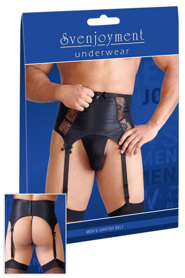 Schwarzer Spitzen-Strapsgürtel für Männer