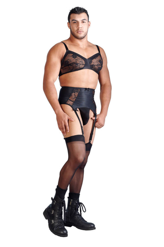 Schwarzer Spitzen-BH für Männer