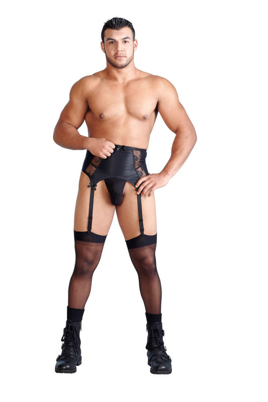 Schwarzer Spitzen-Strapsgürtel für Männer