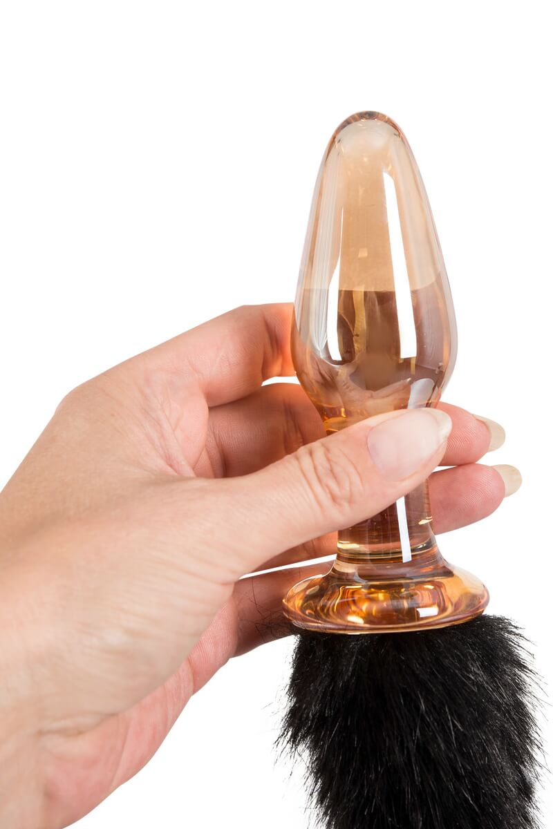 Glas Analplug mit Kunstfell-Schweif