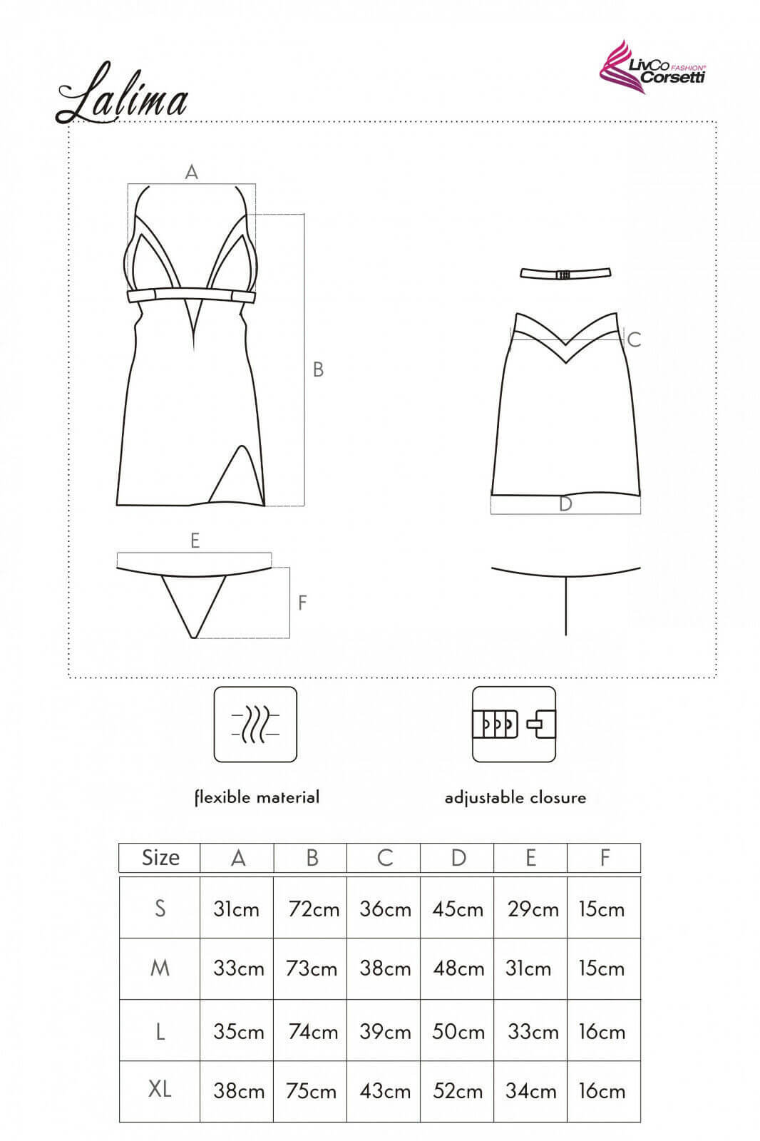 Negligee Lalima in Schwarz / Weiß