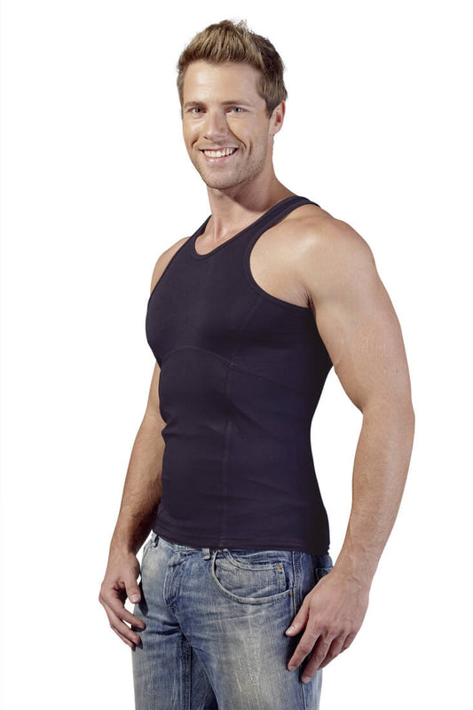 Eng anliegendes Muskelshirt von Svenjoyment in Schwarz mit eingearbeitetem Funktionsstoff zur Körperformung