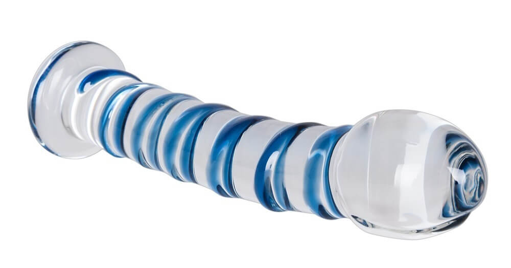 Exklusiver Glas-Dildo mit praktischem Standfuß, Temperaturanpassung und stilvollem Aufbewahrungsbeutel.