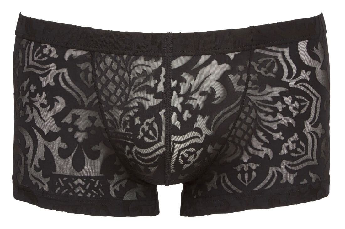 Herren-Pants Schwarz mit barockem Spitzenmuster Hollow-Man Frontansicht
