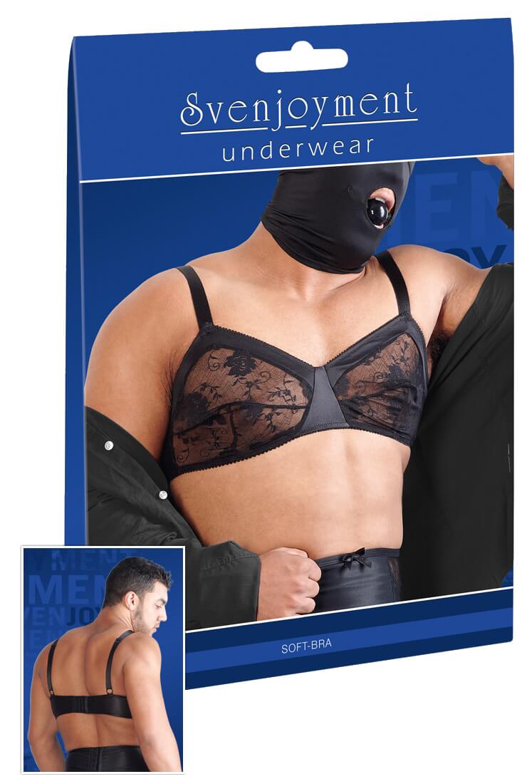 Schwarzer Spitzen-BH für Männer B-Cup