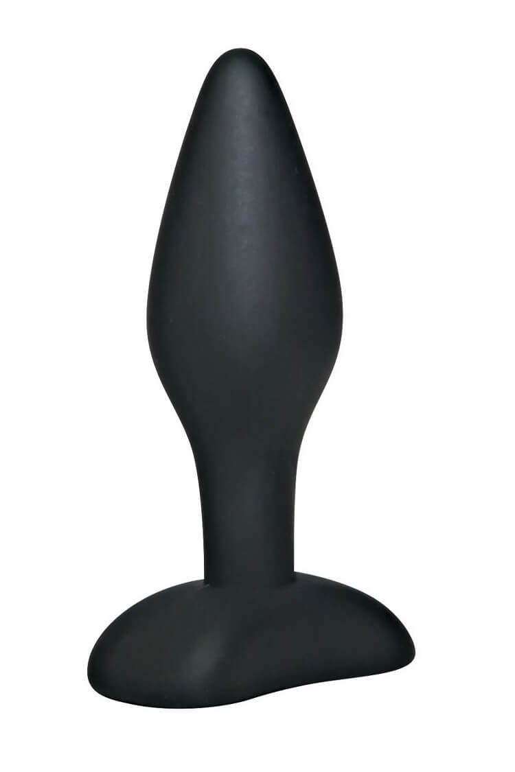 Analplug „Black Velvets“ in Schwarz mit schmaler Spitze und breitem Standfuß, Größe Small.