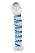 'Arts Clair Bleu' Dildo – Transparentes Qualitätsglas mit gebogener Form und blauer Reizspirale für intensives Lustempfinden.