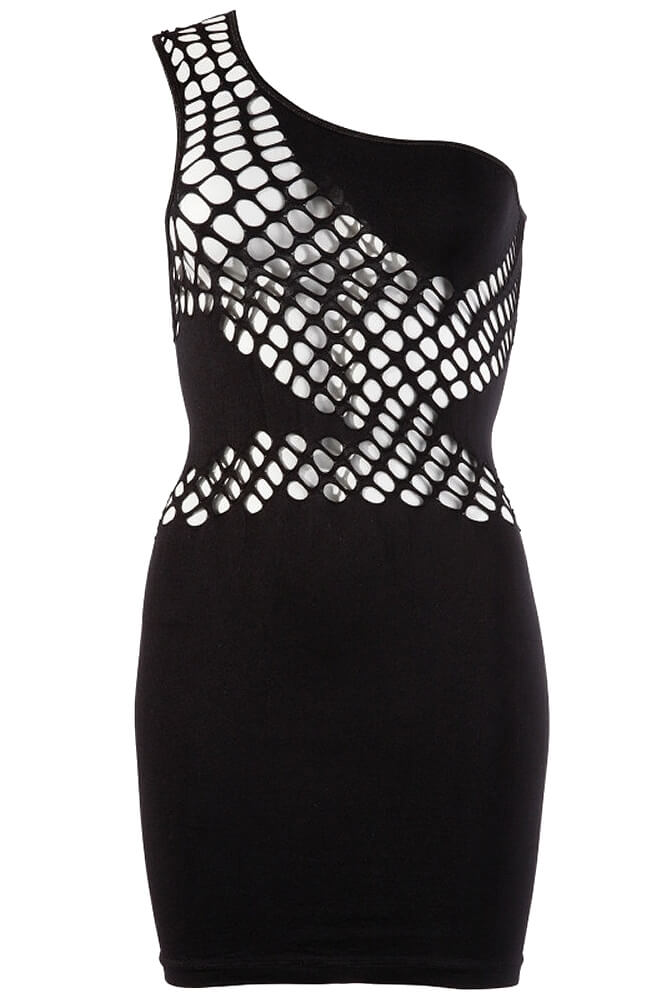 Minikleid mit Grobnetz-Struktur und Ein-Schulter-Design – aufregend und wandelbar.