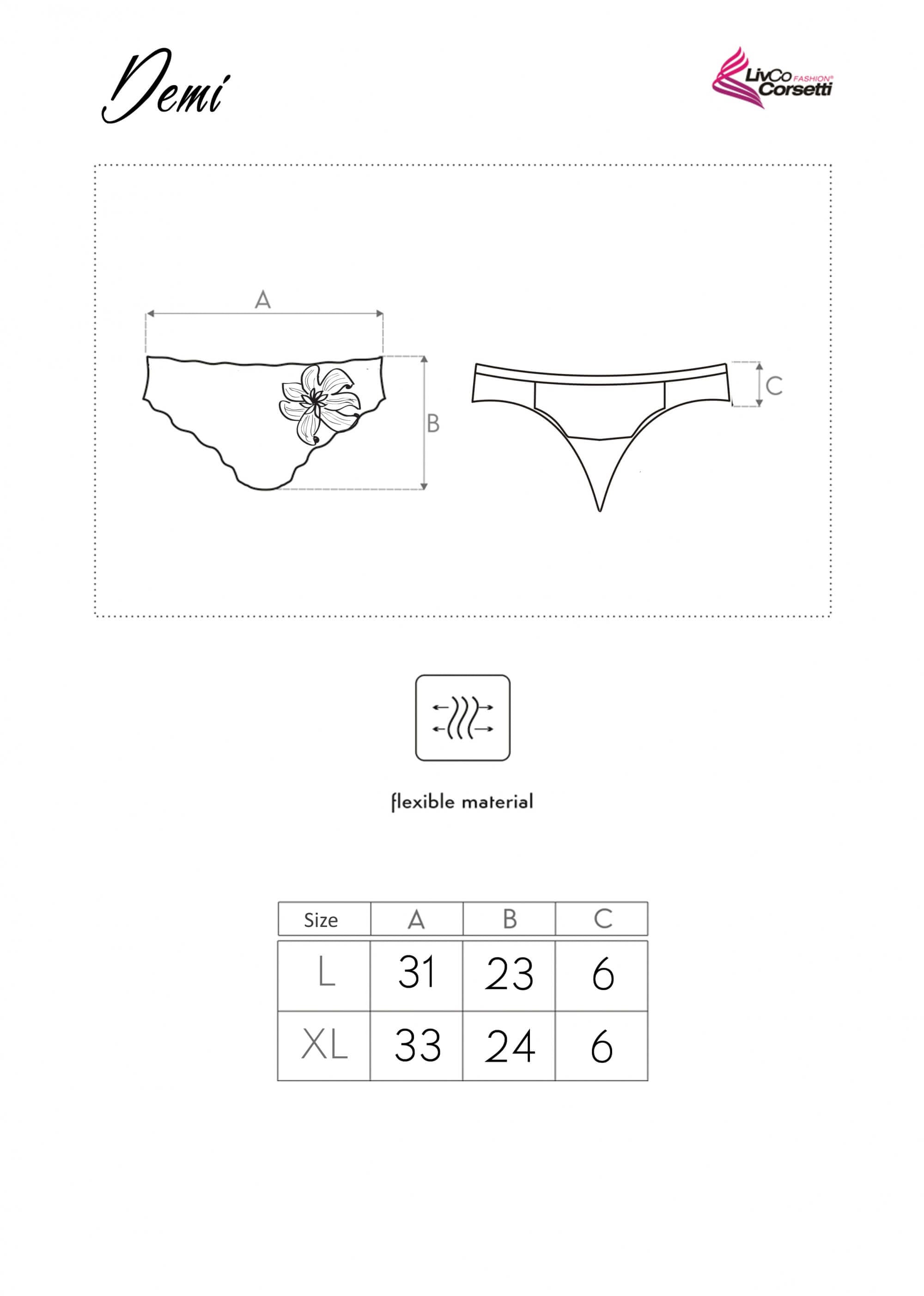 Schwarzer String mit halbtransparentem Stoff, floraler Verzierung und silbernen Details, ideal für einen femininen und sinnlichen Look.