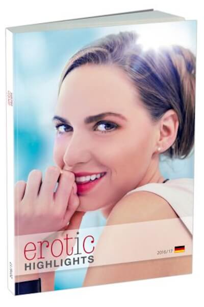 Vorderansicht des ORION erotic Highlights Katalogs 2016/17 mit 354 Seiten erotischer Inspiration.